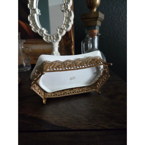 Epiag Ditmar-Urbach Czechoslovakia Porcelain Ormolu Tray Courting Scene 1930s - Picture 9 of 10